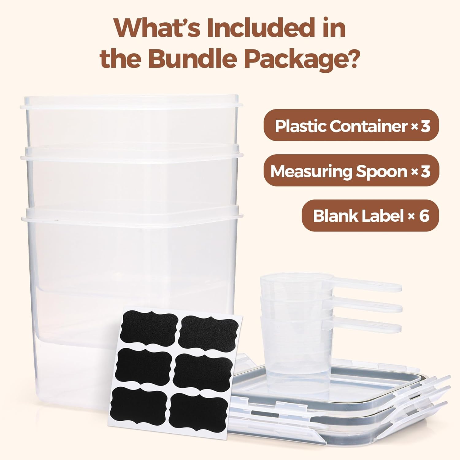 ComSaf  Storage Containers 2.5L Set of 3, Plastic Airtight Food Storage Containers with Lids, Large Clip-Lock Kitchen Storage Containers for Cereal, Rice, Pasta, Dry Food, Bpa-Free Pantry Storage