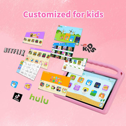 Android 14 10 Inch Kids Tablet,8Gb+128Gb up to 1Tb,Tablet for Kids with Family Link Parental Control,Touch Tablets for Children Wifi 6,Learning Tablets for Toddlers,Shockproof EVA Case (Pink)