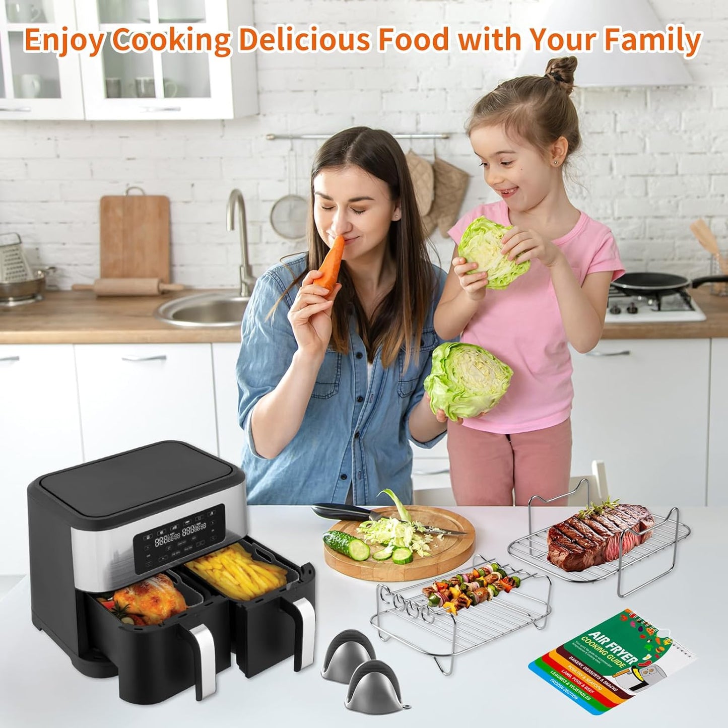 Air Fryer Accessories, Set of 7 Ninja Air Fryer Accessories for Ninja AF451UK AF300UK AF400UK Tower T17088 Including Silicone Liner for 7.6-9.5L Air Fryer& Dual Racks & Silicone Gloves Etc(Grey)