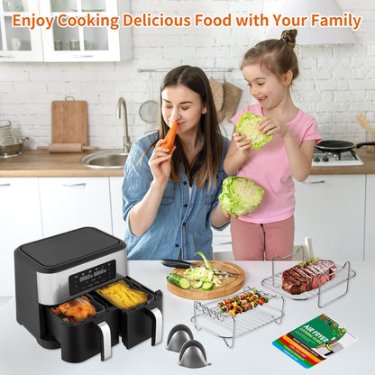 Air Fryer Accessories, Set of 7 Ninja Air Fryer Accessories for Ninja AF451UK AF300UK AF400UK Tower T17088 Including Silicone Liner for 7.6-9.5L Air Fryer& Dual Racks & Silicone Gloves Etc(Grey)