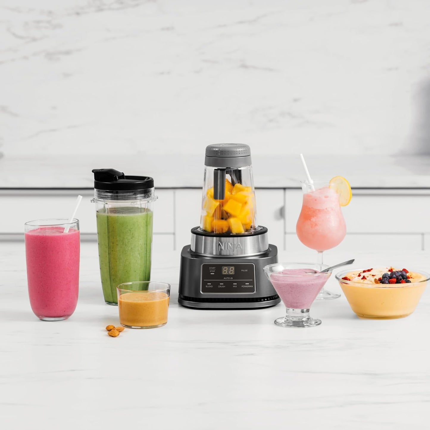 Foodi Power Nutri Blender 2-In-1, Blend Smoothie Bowls, Thick Spreads & Frozen Drinks, Automatic Programs, 700Ml Cup & 400Ml Bowl with with Power Paddle, 1100W, Silver CB100UK