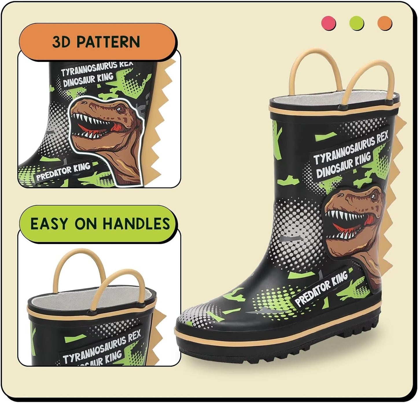 Kids Wellington Boots for Boys Girls Rubber Wellies Boots Unisex Children Waterproof Rain Boots with Pull on Handles