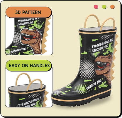 Kids Wellington Boots for Boys Girls Rubber Wellies Boots Unisex Children Waterproof Rain Boots with Pull on Handles
