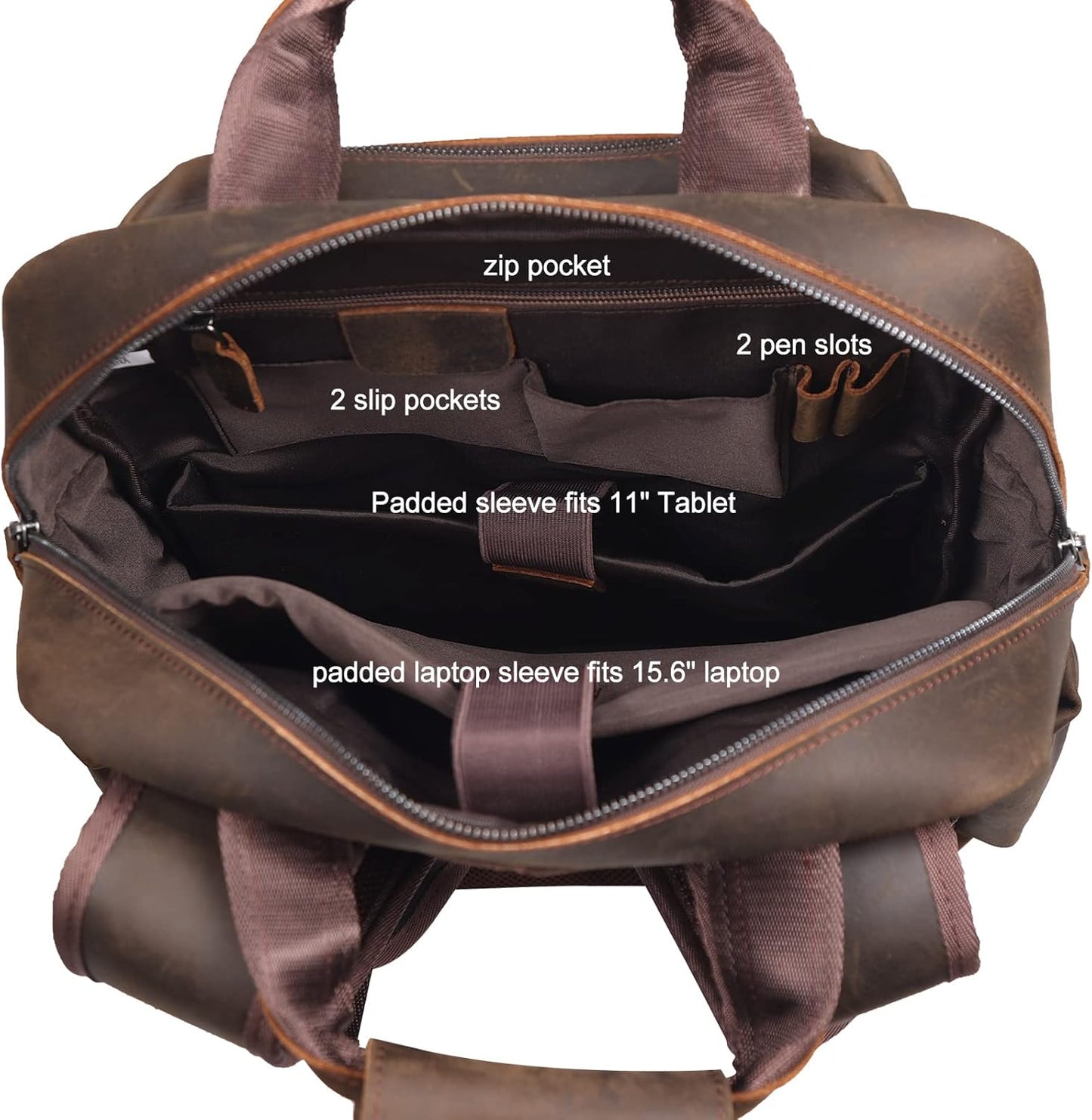 Vintage Leather Backpack for Men Travel Rucksack with Multi Pockets 15.6" Laptop Bag Casual Daypack, Brown
