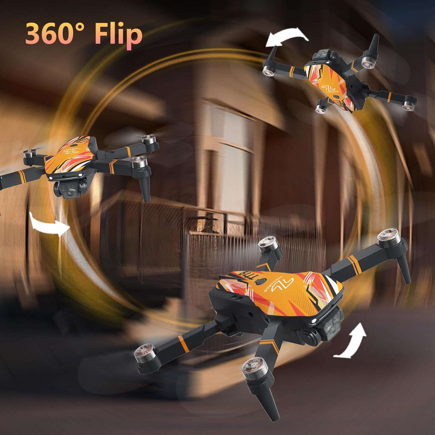 Brushless Motor Drone with Camera 1080P, 270° Obstacle Avoidance Optical Flow Positioning Mini Drones for Beginners, Foldable RC Quadcopter Gift Toy for Kids, Orange