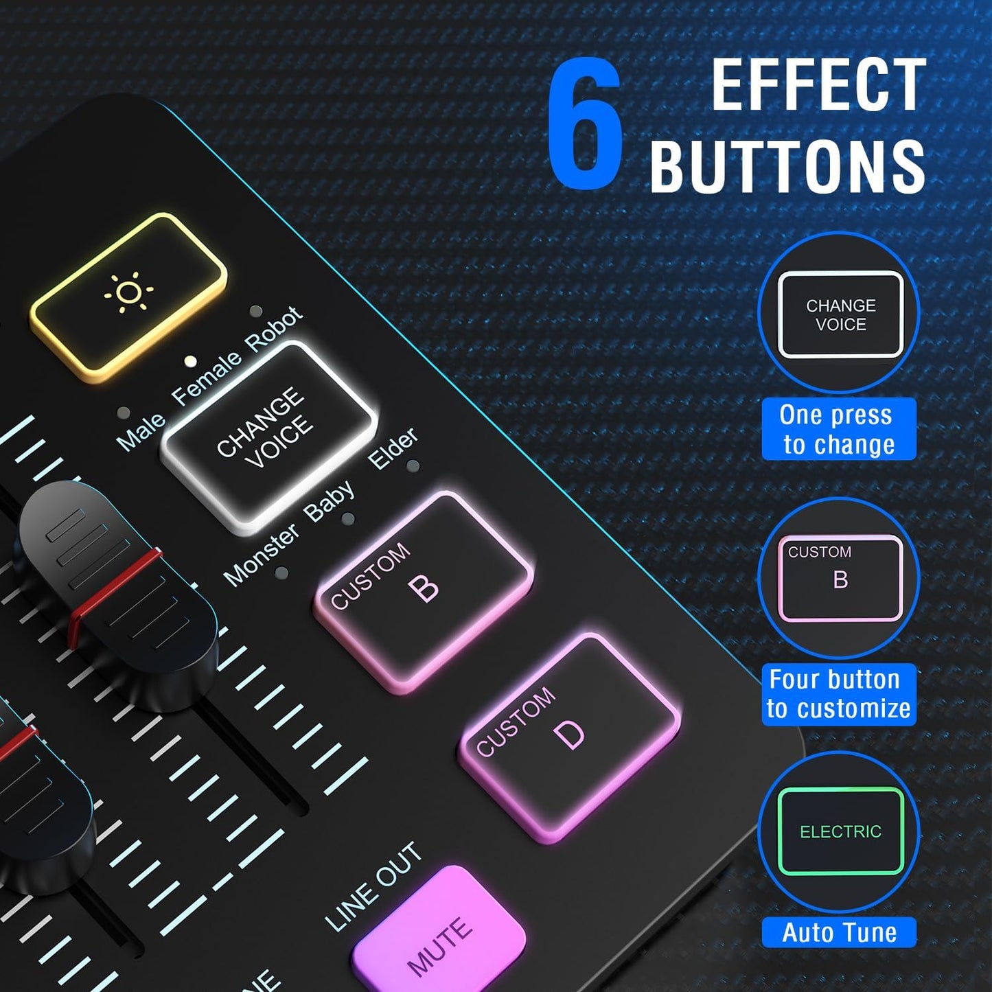 Gaming Audio Mixer for Streaming, RGB PC Audio Interface, DJ Mixer with XLR Microphone Interface Volume Fader Individual Channel Design, Customized Soundboard for Podcast, Recording, Vocal-Sc3