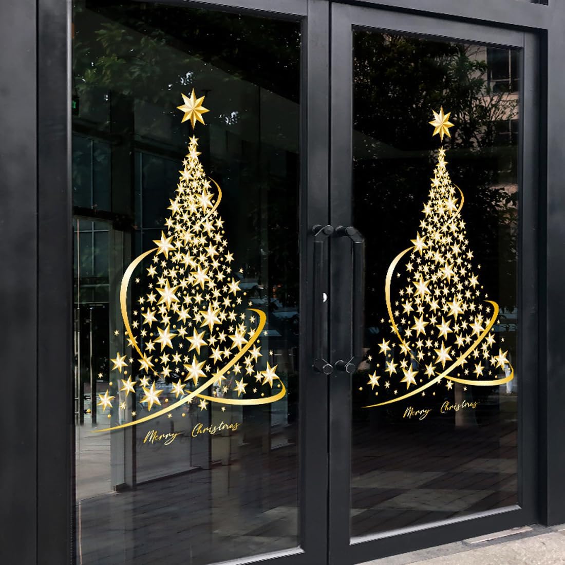 - 2 Pack Christmas Tree Stickers - Large Golden Christmas Tree - Wall, Window, Door Display - Window Stickers