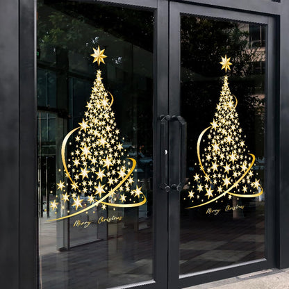- 2 Pack Christmas Tree Stickers - Large Golden Christmas Tree - Wall, Window, Door Display - Window Stickers