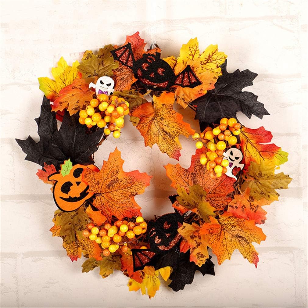 Artificial Maple Leaf Berries Pumpkin Pine Cone Garland Autumn Winter Front Door Wreath Pendant Decor for Christmas Halloween