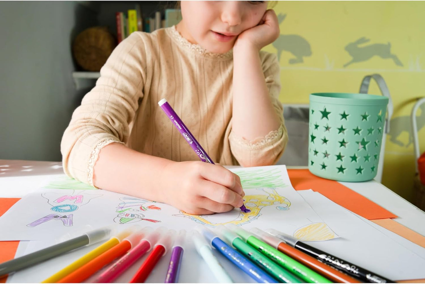 BIC Kids Kid Couleur Felt Tip Colouring Pens - Assorted Colours, Water-Based, Cardboard Wallet of 18