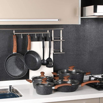 Induction Hob Pans Set - 12 Pieces Black Granite Kitchen Cookware Set，Pots and Pans Set Non Stick