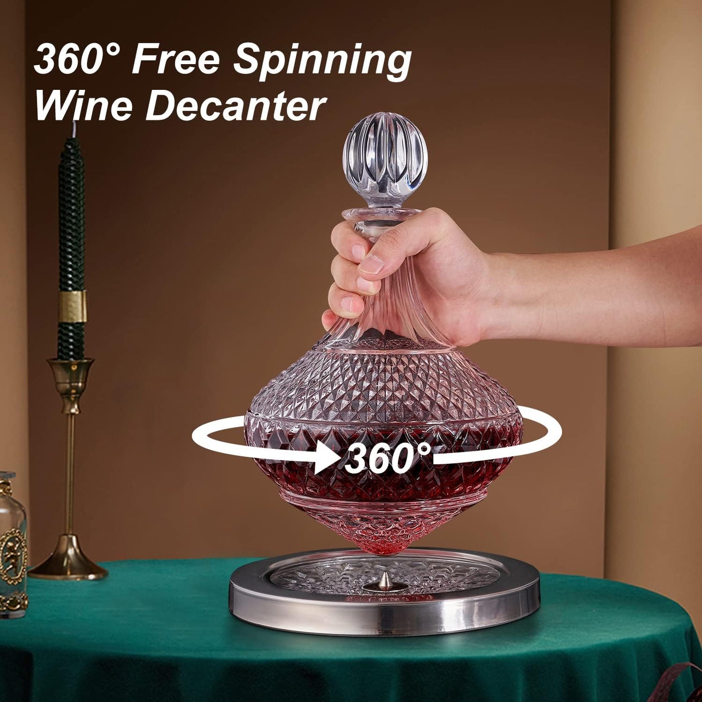 Spinning Wine Decanter with Lid, Unique Crystal Glass Wine Decanter +Luxury Gift Box, Decanter for Wine,Men/Women'S Good Gift on Special Day -55 Oz