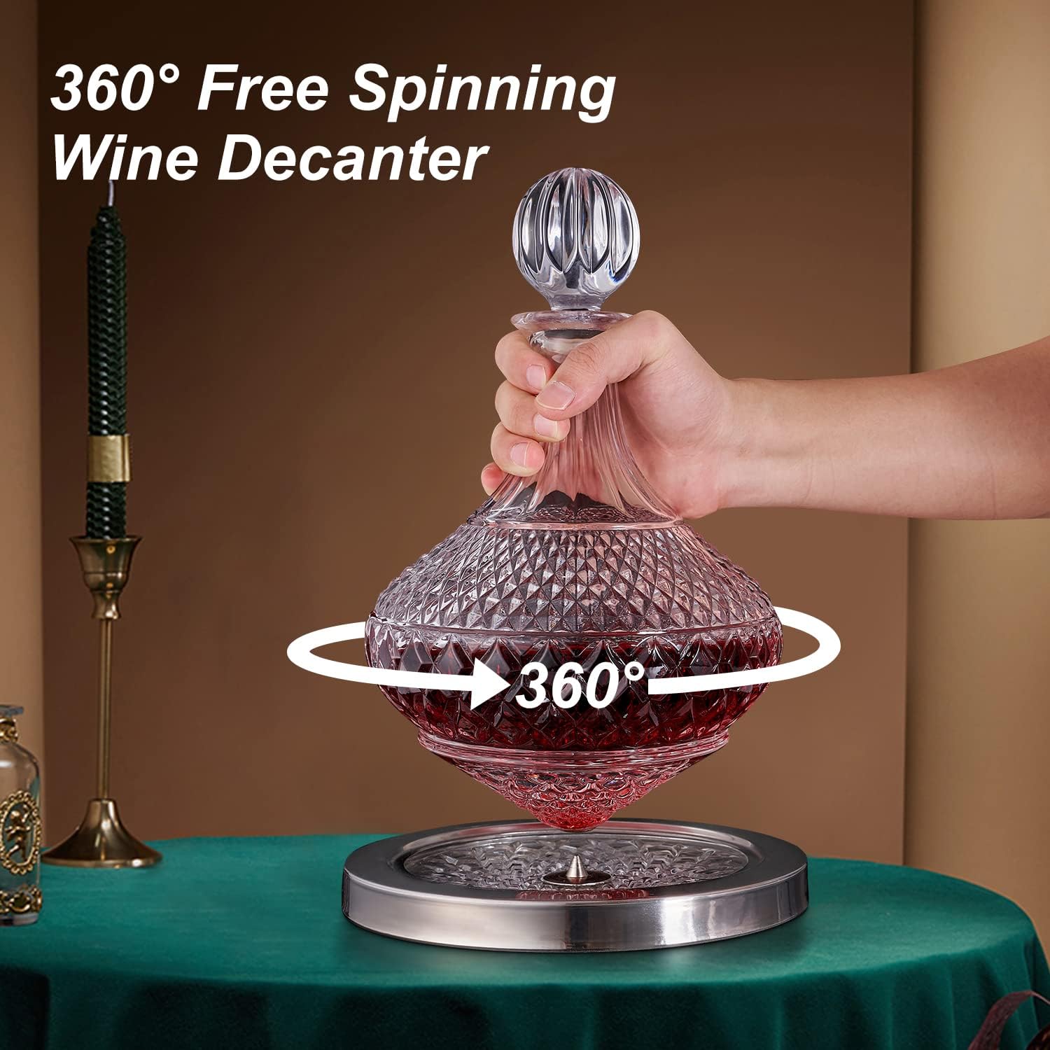 Spinning Wine Decanter with Lid, Unique Crystal Glass Wine Decanter +Luxury Gift Box, Decanter for Wine,Men/Women'S Good Gift on Special Day -55 Oz