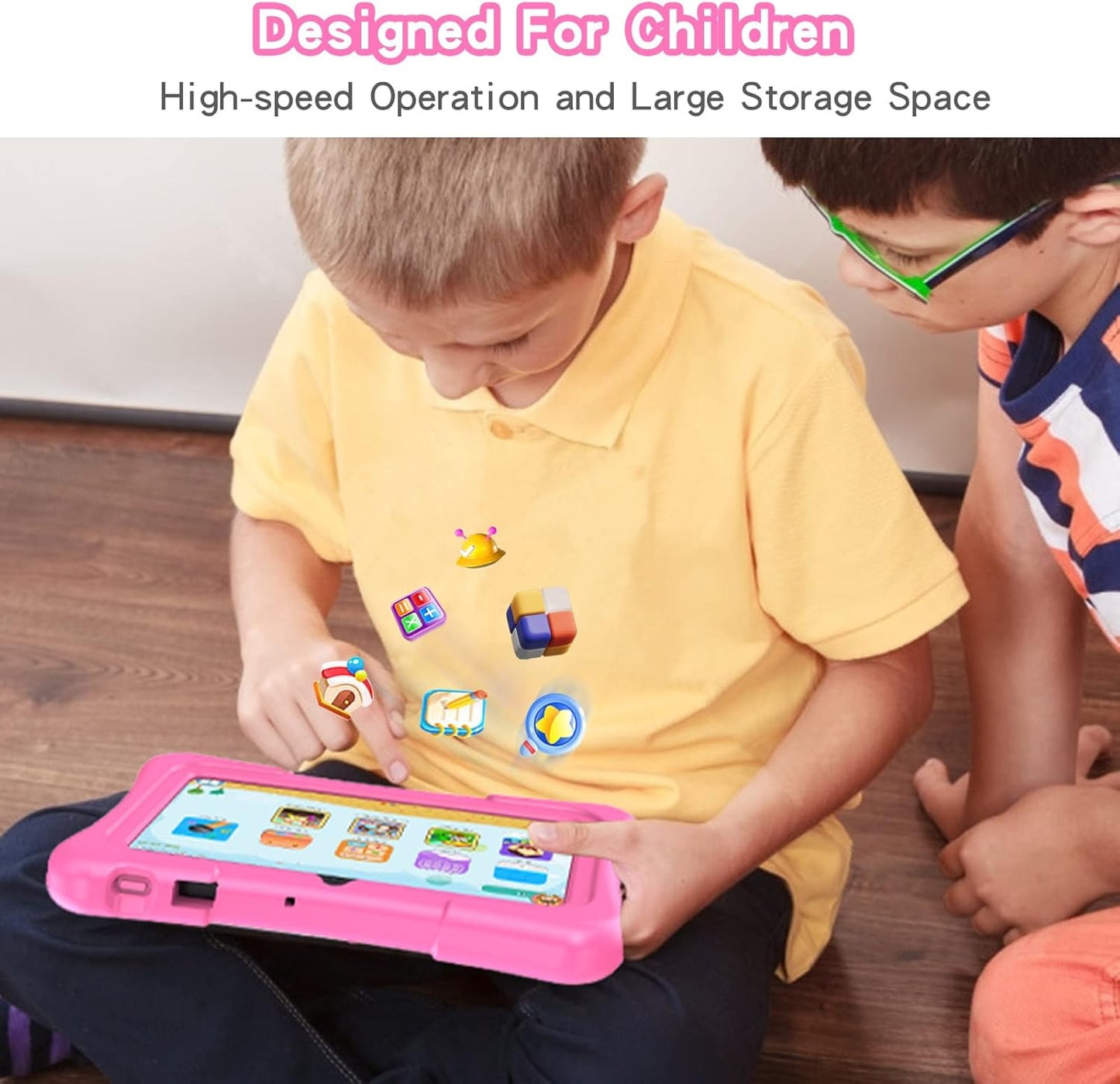 Kids Tablet 7 Inch Android 11, 2GB RAM 32GB ROM BT Wifi Dual Camera Educational Games Parental Control, Kids Software with Type C, Pink