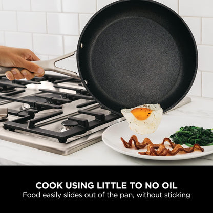 Ninja ZEROSTICK Essentials Cookware 3-Piece Saucepan Set with Glass Lids, Non-Stick, Long Lasting, Forged Aluminium Pan Set, Induction Compatible, Oven Safe to 260°C, Black C13000UK