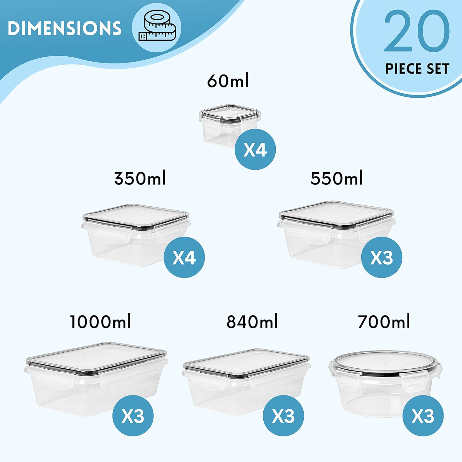 Nuovva Airtight Food Storage Containers Set - 40Pcs Plastic Containers with Lids for Pantry & Kitchen - Leak Proof Meal Prep Sets (20 Containers + 20 Lids)