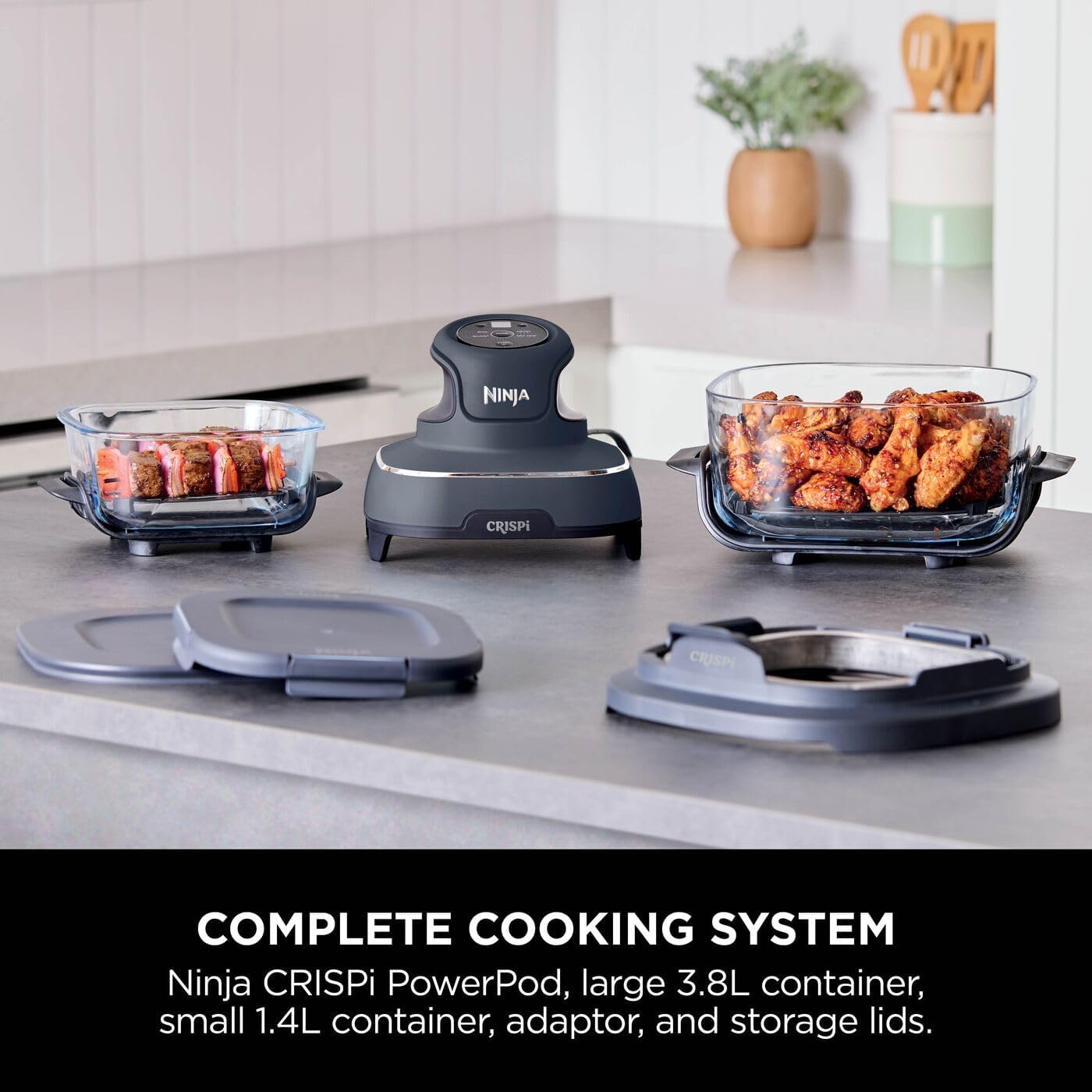 Ninja  Portable Air Fryer, 3.8L, 4-In-1: Air Fry, Roast, Keep Warm, Recrisp, Space Saving Compact Design, 2X Removable Glass Containers & Lids, 1700W, Cyber Space Blue FN101UKGY