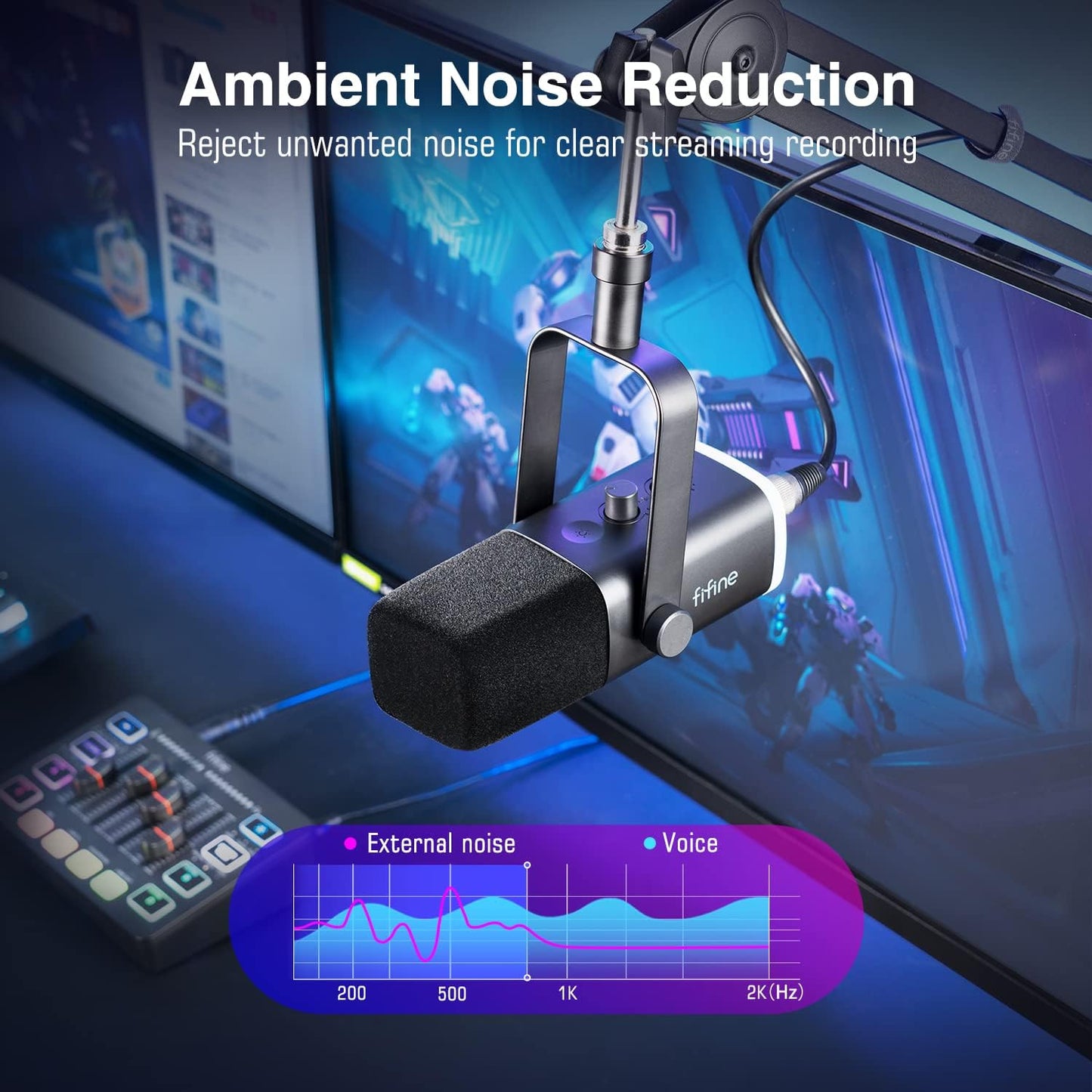 XLR/USB Gaming Microphone, Studio Dynamic Streaming Mic, Computer Desktop Stand Microphone for Podcast, Voiceover, Recording, with RGB, Mute, Monitoring Headphone Jack, Gain Knob, Black-Am8