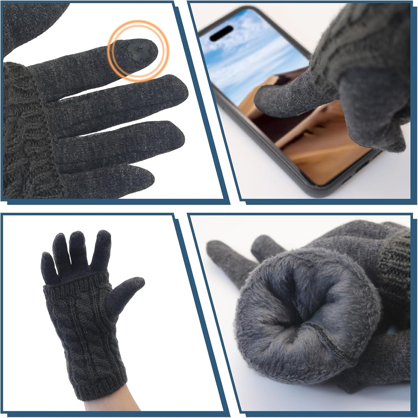 Winter Gloves for Women, Knitted Thermal Warm Touchscreen Windproof Gloves, Fleece Lined for Running Cycling Skiing Outdoor Sports