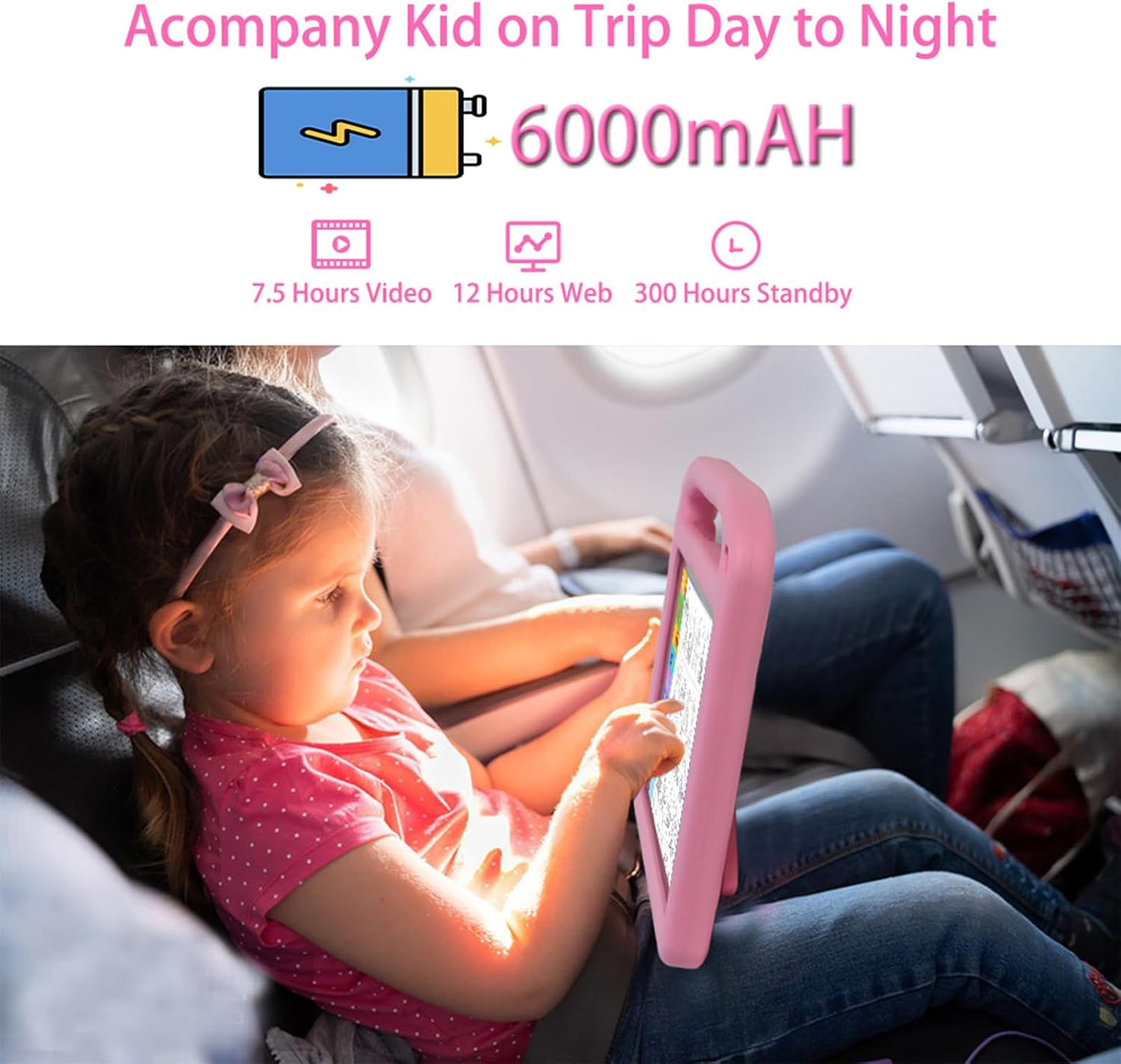 Android 14 10 Inch Kids Tablet,8Gb+128Gb up to 1Tb,Tablet for Kids with Family Link Parental Control,Touch Tablets for Children Wifi 6,Learning Tablets for Toddlers,Shockproof EVA Case (Pink)