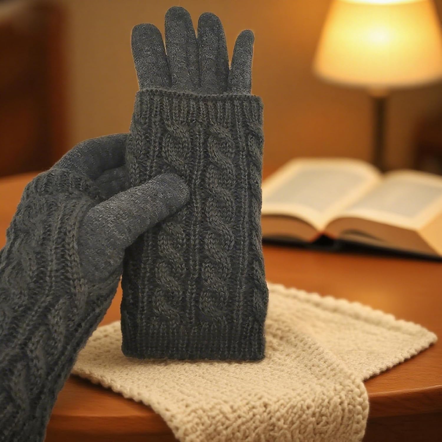 Winter Gloves for Women, Knitted Thermal Warm Touchscreen Windproof Gloves, Fleece Lined for Running Cycling Skiing Outdoor Sports