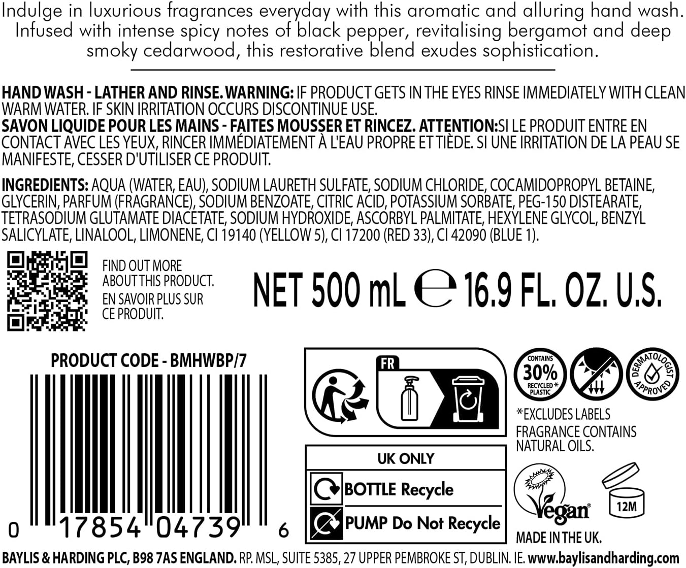 Black Pepper and Ginseng Hand Wash, 500 Ml (Pack of 3) - Vegan Friendly