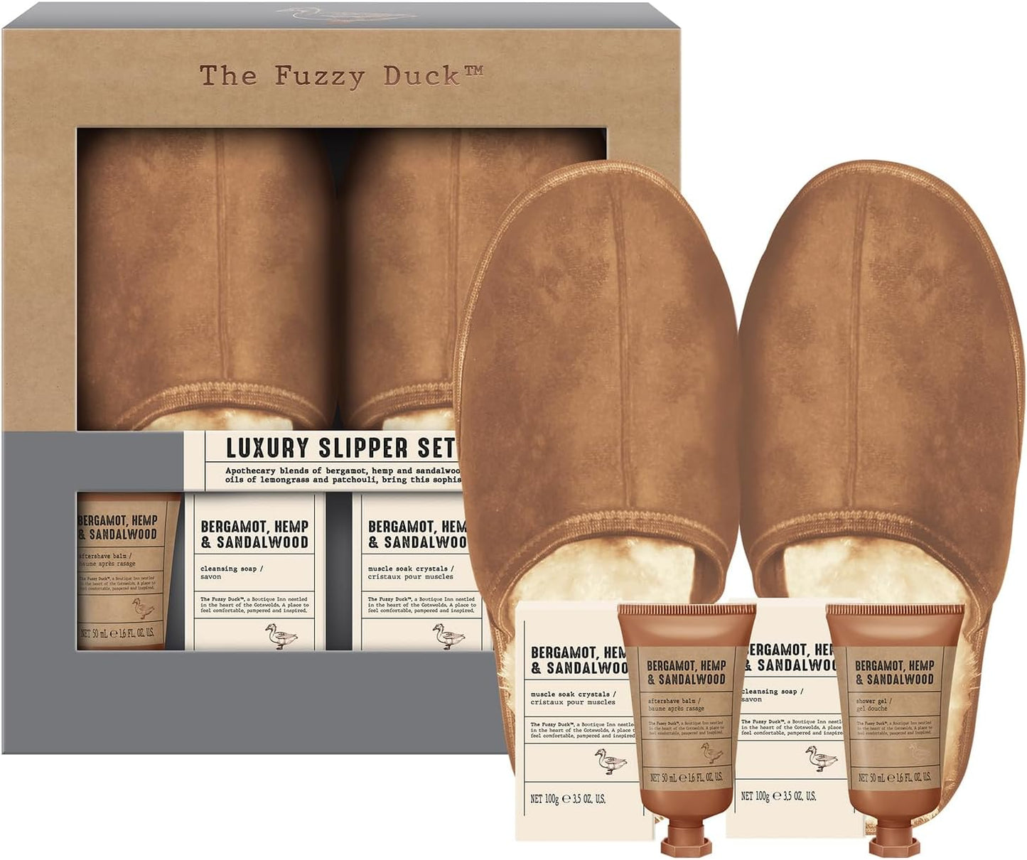 the Fuzzy Duck Bergamot, Hemp & Sandalwood Men'S Luxury Slipper Gift Set - Vegan Friendly (Pack of 1)