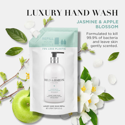 Jasmine & Apple Blossom Anti-Bacterial Hand Wash 1 Litre Refill Pouch (Pack of 3) - Vegan Friendly