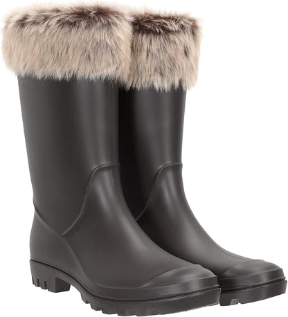 Faux Fur Womens Wellies - Fully Waterproof Ladies Wellington Rain Boots, Cotton Lining, Moulded Footbed - Best for Autumn Winter, Outdoors & Daily Use