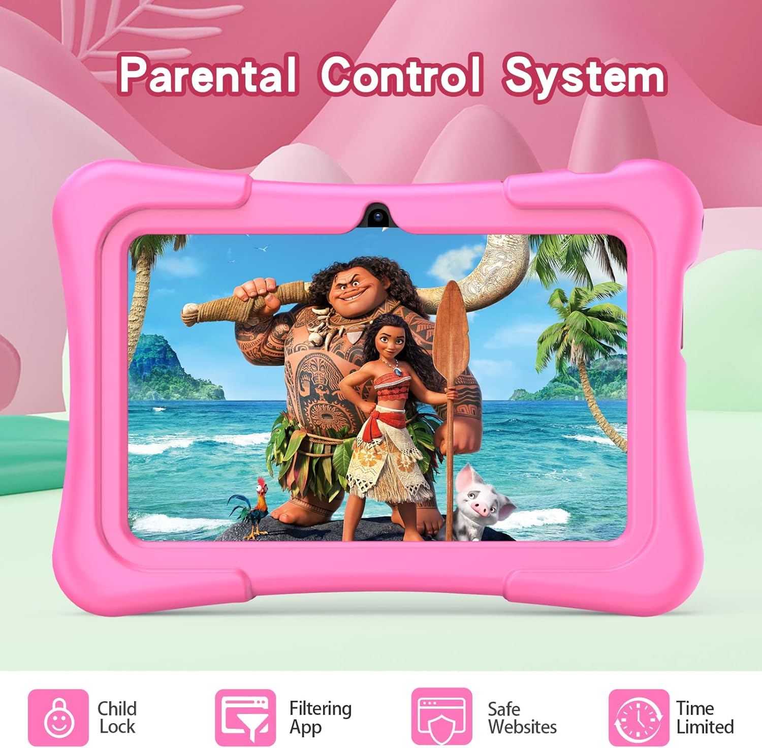 Kids Tablet 7 Inch Android 11, 2GB RAM 32GB ROM BT Wifi Dual Camera Educational Games Parental Control, Kids Software with Type C, Pink