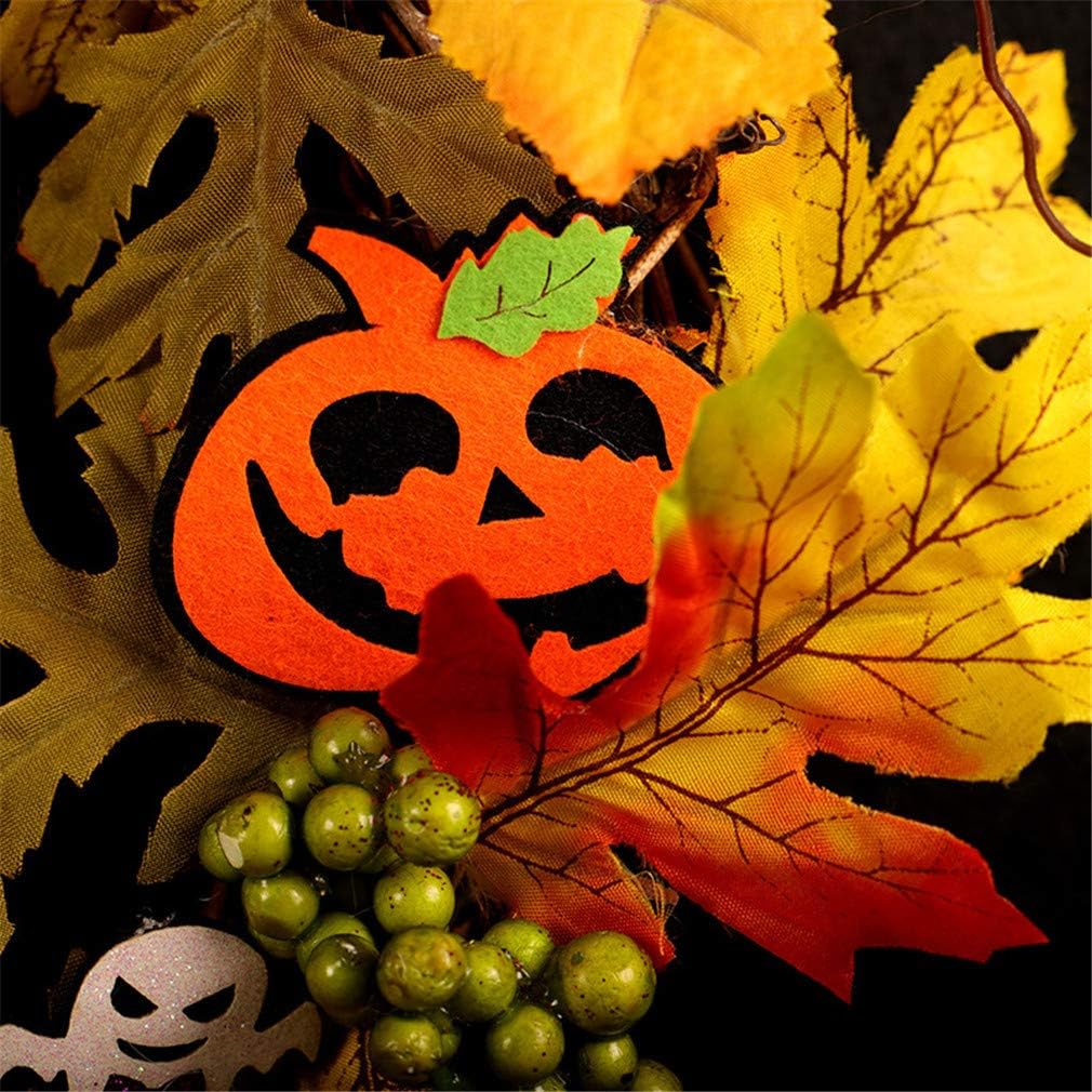 Artificial Maple Leaf Berries Pumpkin Pine Cone Garland Autumn Winter Front Door Wreath Pendant Decor for Christmas Halloween