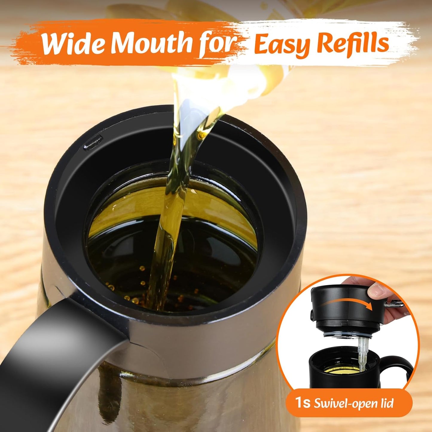 Oil Spray Bottle, 2-In-1 Oil Dispenser&Sprayer Light-Blocking Glass Oil Bottle[Fine Spray & Clog-Resistant Filter] Oil Sprayer for Kitchen Cooking, Air Fryer, Olive Oil/Vinegar/Sauce 580Ml