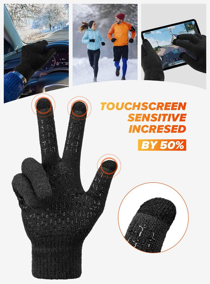 Soft Warm Touch Screen Winter Thermal Gloves Men Women, Non-Slip Grip, Elastic Cuff, Knit Stretchy Material