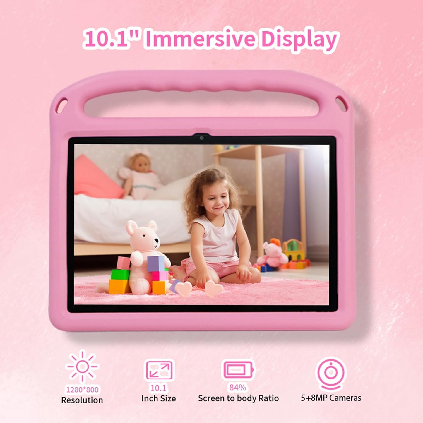 Android 14 10 Inch Kids Tablet,8Gb+128Gb up to 1Tb,Tablet for Kids with Family Link Parental Control,Touch Tablets for Children Wifi 6,Learning Tablets for Toddlers,Shockproof EVA Case (Pink)