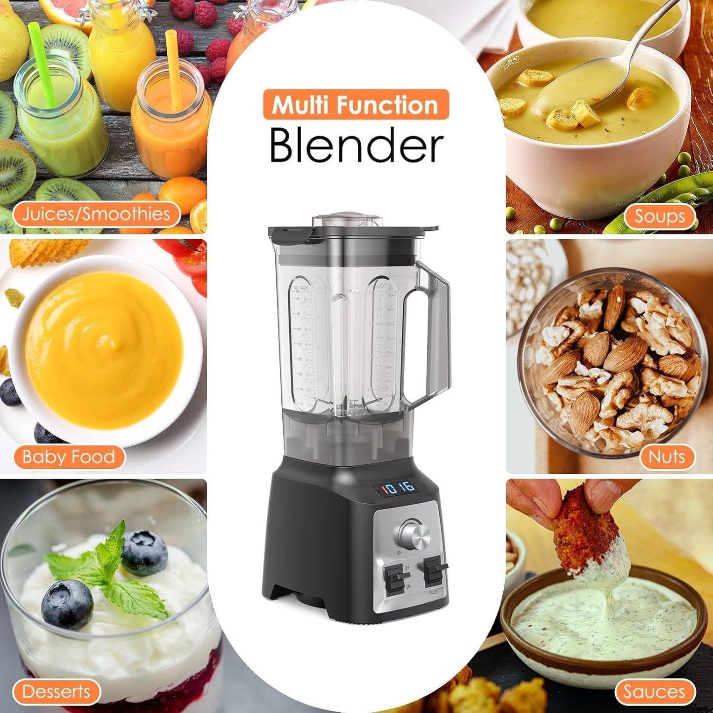 Blender Smoothie Maker, 2000W Powerful Blender for Kitchen with 2L Bpa-Free Tritan Container, 8 Sharp Blades with 30000 RPM High-Speed Jug Blender, Professional Smoothie Maker for Ice/Nut