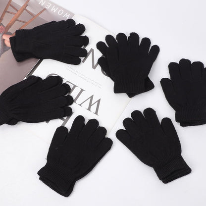 6 Pairs Winter Magic Gloves Kids, Warm Knit Stretch Black Full Finger Gloves for Girls Boys