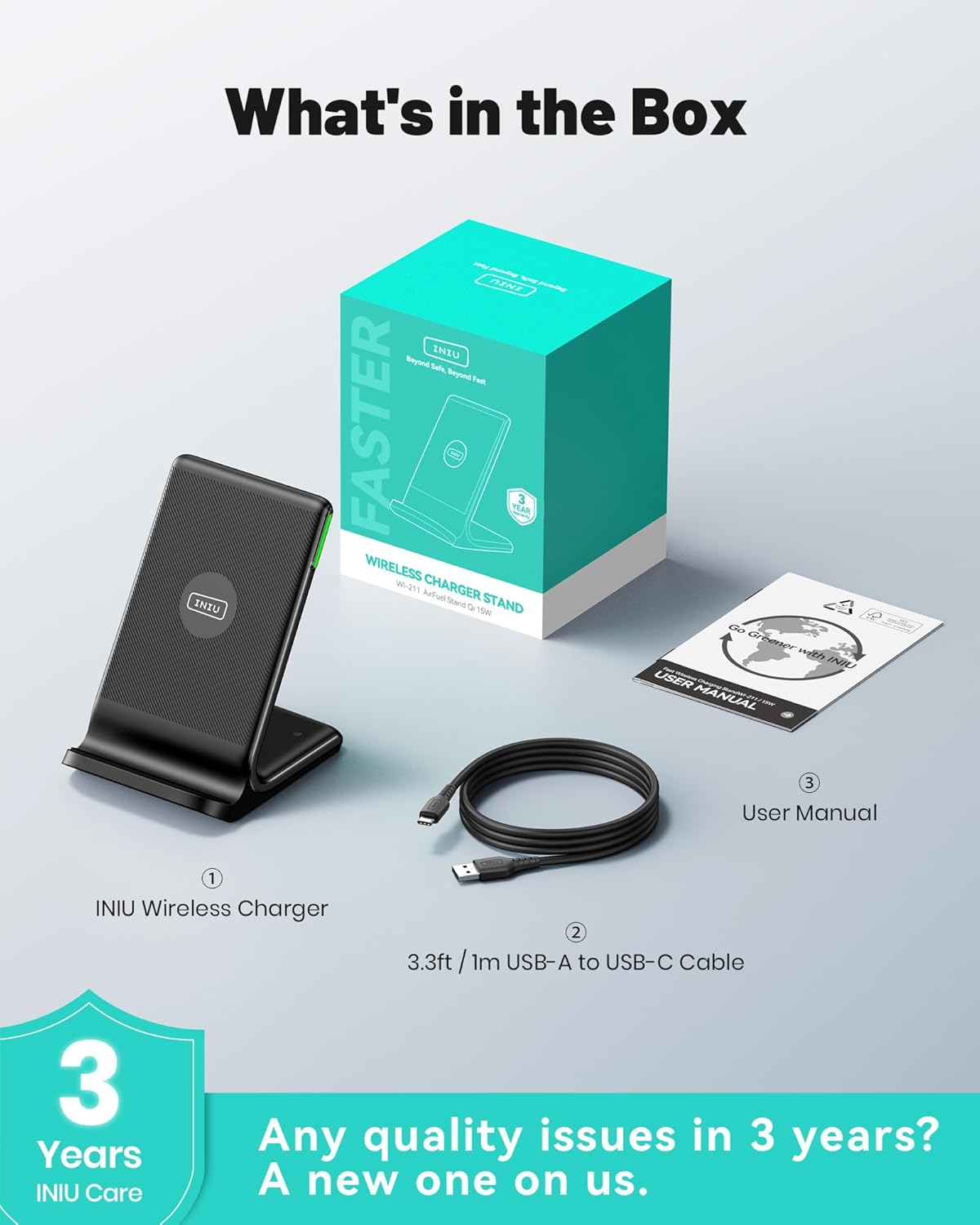 Wireless Charger Stand, 15W Qi Fast Charging Dock Phone Charger, Adaptive LED Wireless Charging Station for Iphone 17 16 15 14 13 12 11 9 8 XR, Samsung S23 S22 S21, LG V40 G8, Pixel 8 7 6 Etc.