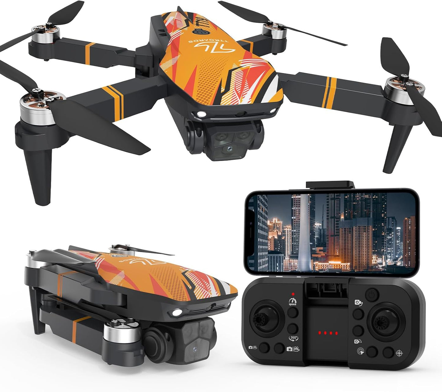 Brushless Motor Drone with Camera 1080P, 270° Obstacle Avoidance Optical Flow Positioning Mini Drones for Beginners, Foldable RC Quadcopter Gift Toy for Kids, Orange