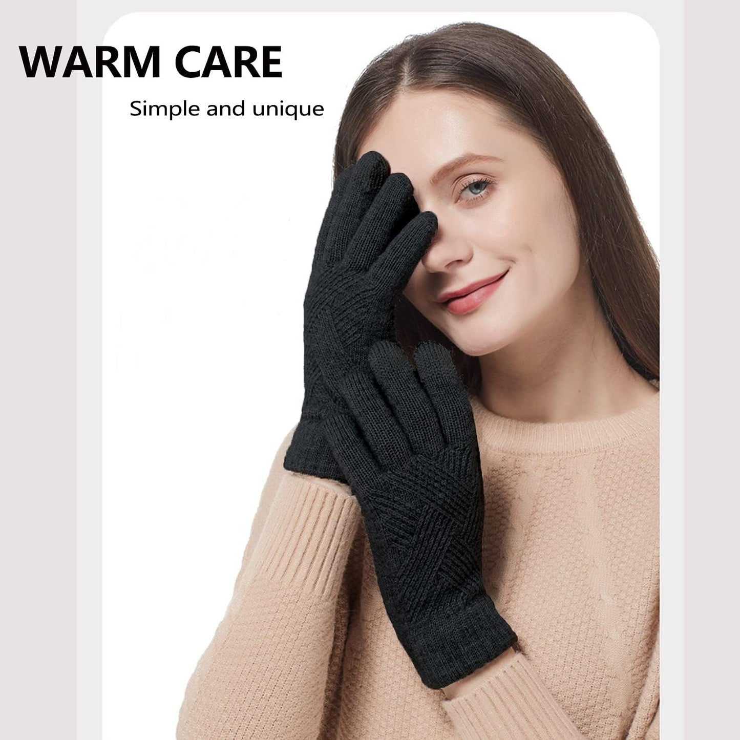 Winter Gloves for Women Knit Thermal Warm Fleece Lined Touch Screen Gloves for Outdoor Sports