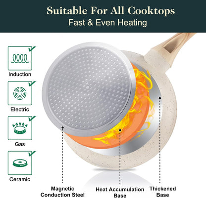 Pots and Pans Set Non Stick, 11 Piece Die-Cast Induction Hob Pan Set, Ceramic Cookware Set Nonstick Cooking Sets with Frying Pans, Saucepan Set, 100% PFOA Free, Cream