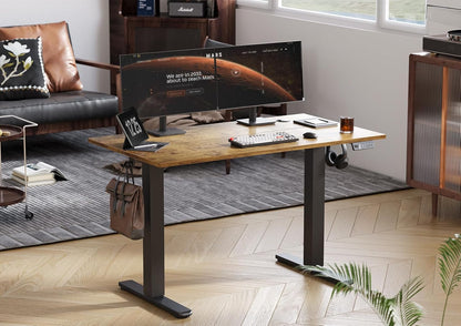 Electric Standing Desk Adjustable Height, 120X60Cm, Sit Stand with Splice Board for Home Office Computer Workstation, Black Frame/Rustic Brown Top