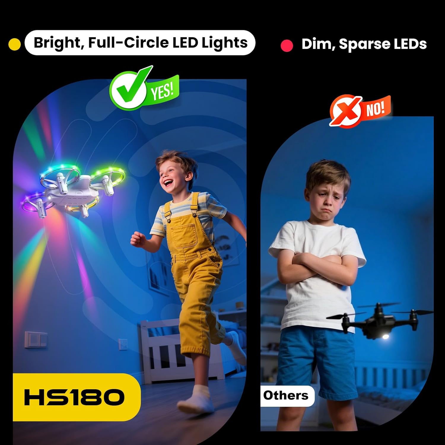 HS180 Kids Mini Drone with LED Lights for 6-12 Year Old Boys Girls, Small RC Quadcopter with 3 Batteries 21 Mins Flight, 360° Flips, Easy to Fly, Birthday Gift for Kids