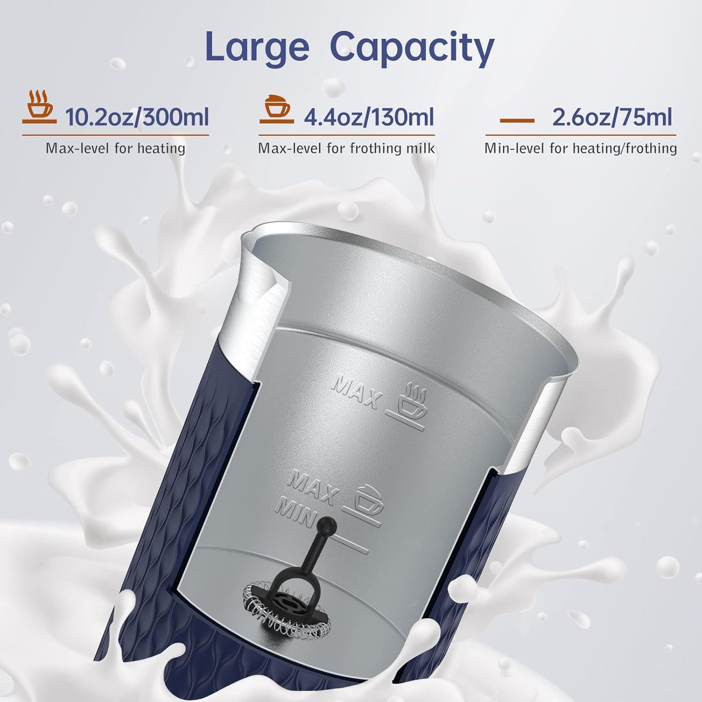 SIMPLETASTE Electric Milk Frother, Automatic Frother and Milk Steamer, 4-In-1 Electric Milk Steamer, Hot and Cold Foam Maker for Coffee, Cappuccinos, Macchiato, Latte