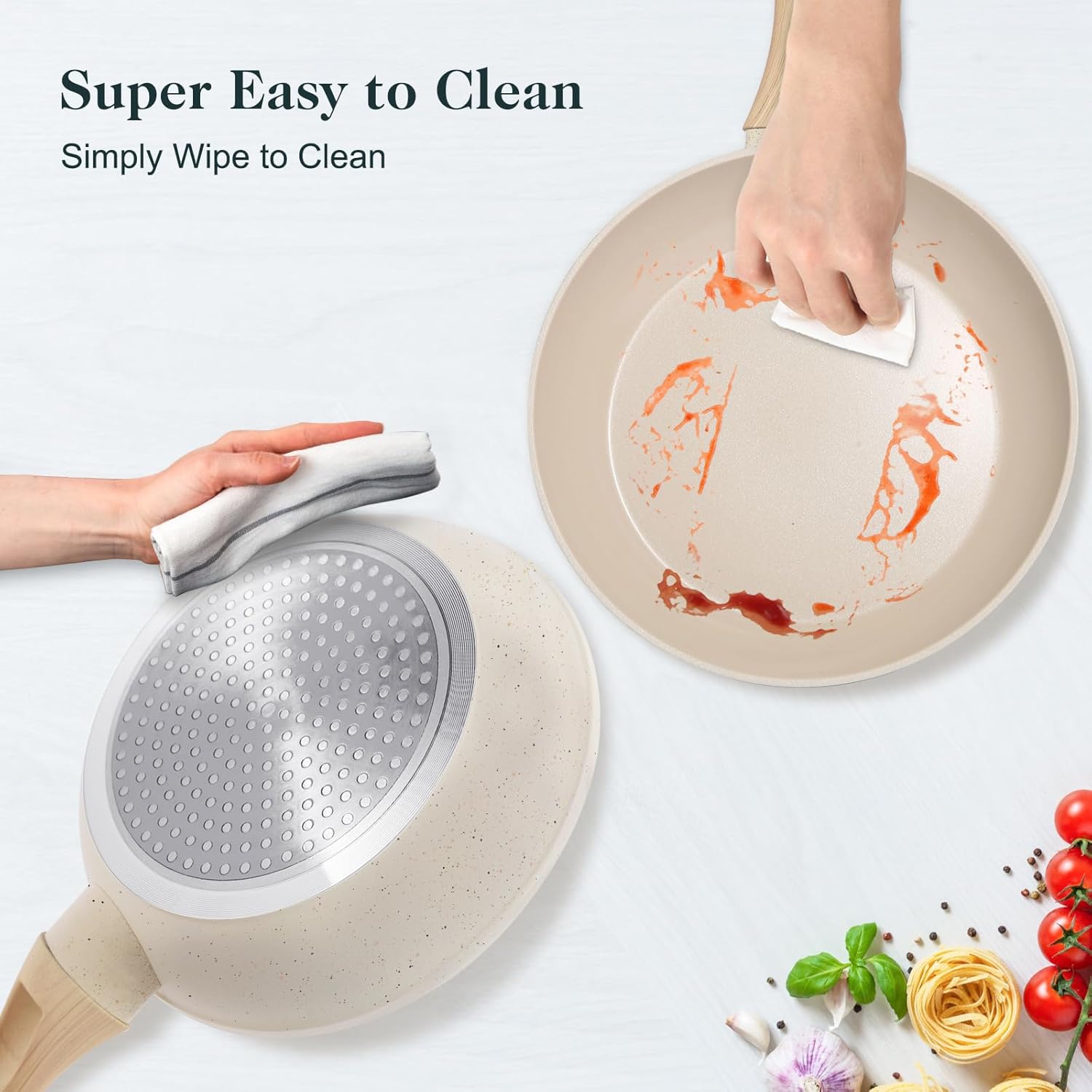 Pots and Pans Set Non Stick, 11 Piece Die-Cast Induction Hob Pan Set, Ceramic Cookware Set Nonstick Cooking Sets with Frying Pans, Saucepan Set, 100% PFOA Free, Cream