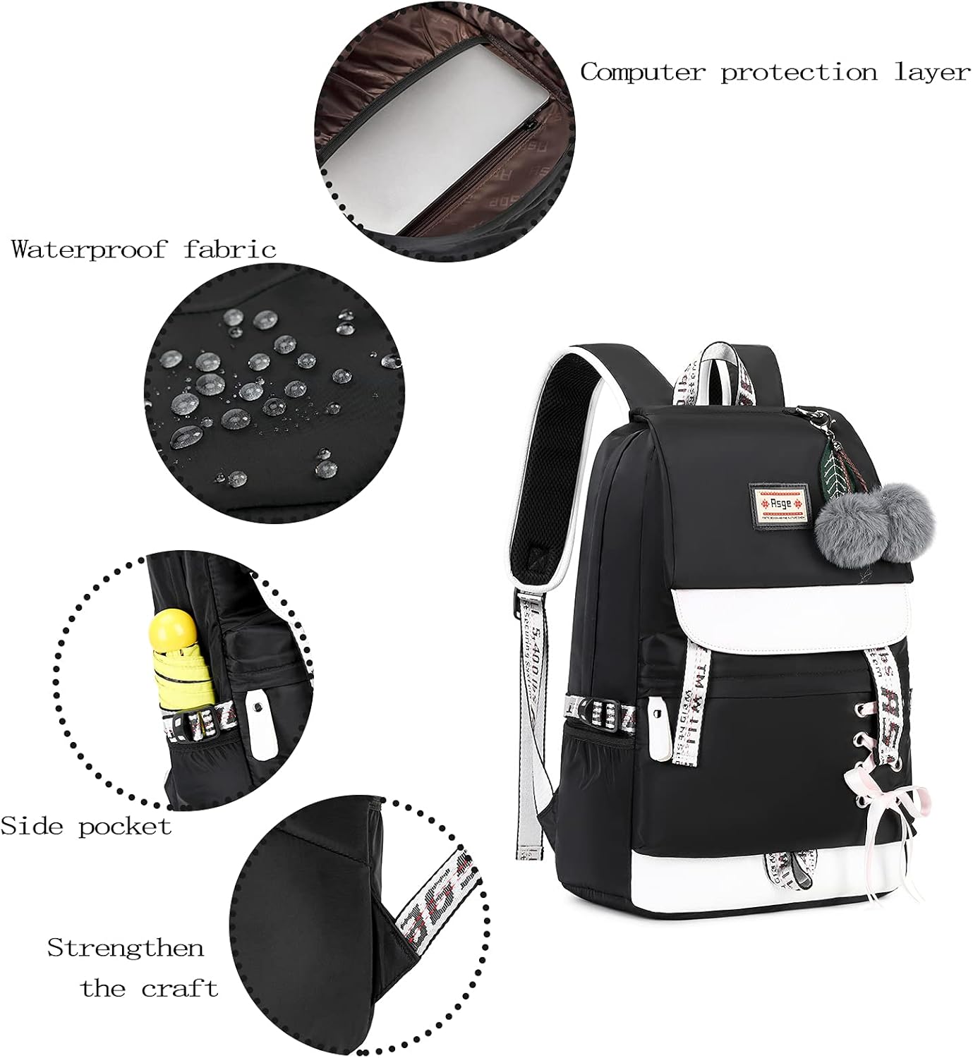 Girls Backpack School Bags for Girls Nylon Waterproof College Rucksack Fashion Casual Daypack Women Bookbag Boys Schoolbag Teenagers Durable Unisex Student Backpacks