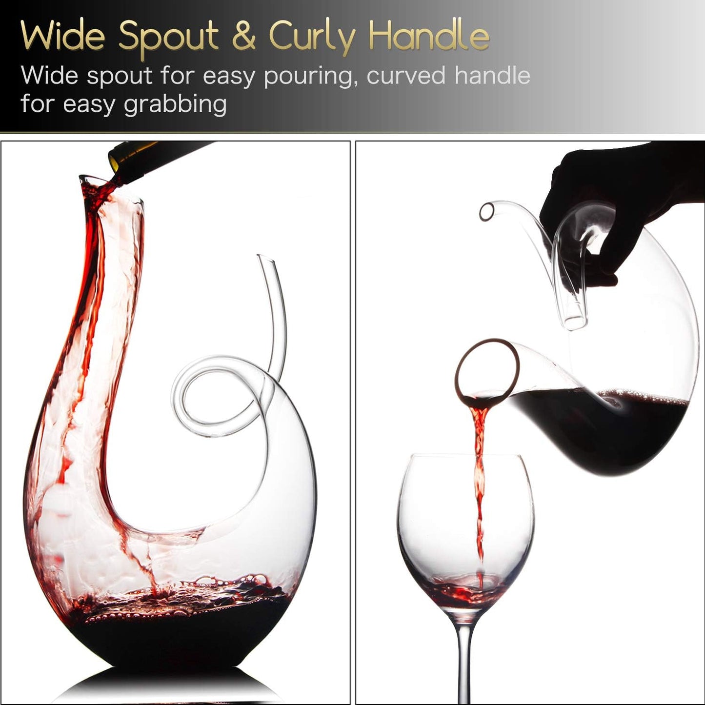 Swan Wine Decanter, Handblown, 1.2L Designed Horn Red Wine Decanter Set for 750Ml, Lead-Free