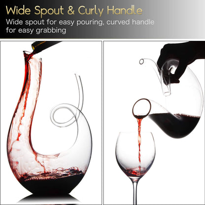 Swan Wine Decanter, Handblown, 1.2L Designed Horn Red Wine Decanter Set for 750Ml, Lead-Free