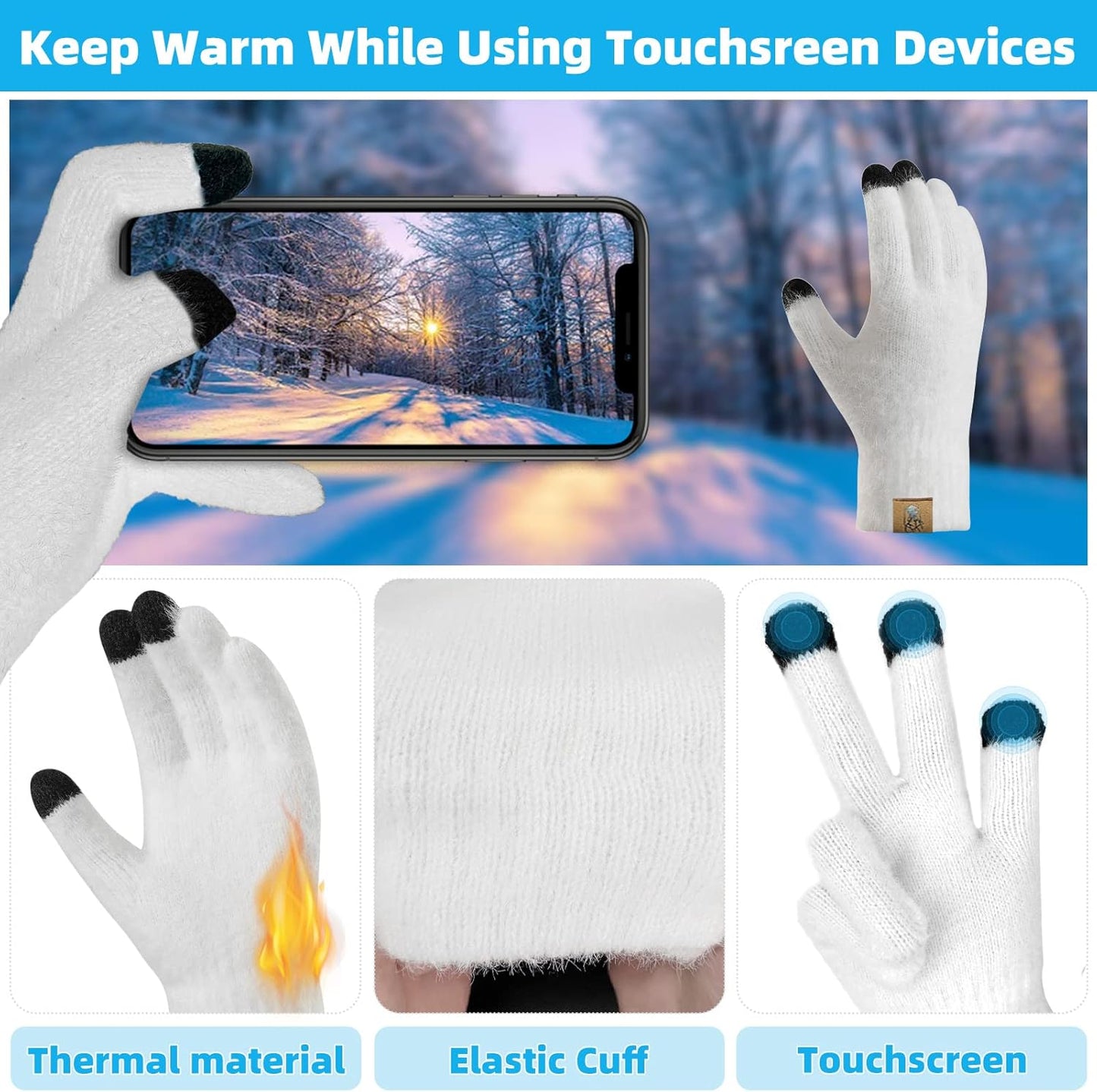 Womens Hat Scarf and Touch Screen Gloves Set Ladies Women Winter Scarf Warm Fleece Lined Beanie Skull Caps for Men Women