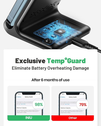 Wireless Charger Stand, 15W Qi Fast Charging Dock Phone Charger, Adaptive LED Wireless Charging Station for Iphone 17 16 15 14 13 12 11 9 8 XR, Samsung S23 S22 S21, LG V40 G8, Pixel 8 7 6 Etc.