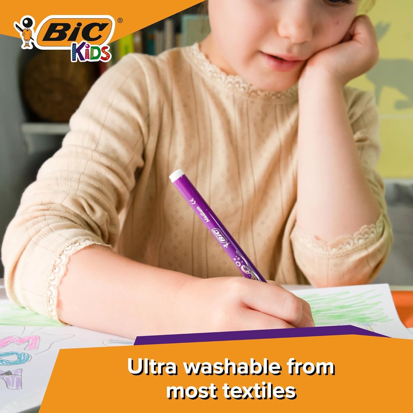 BIC Kids Kid Couleur Felt Tip Colouring Pens - Assorted Colours, Water-Based, Cardboard Wallet of 18